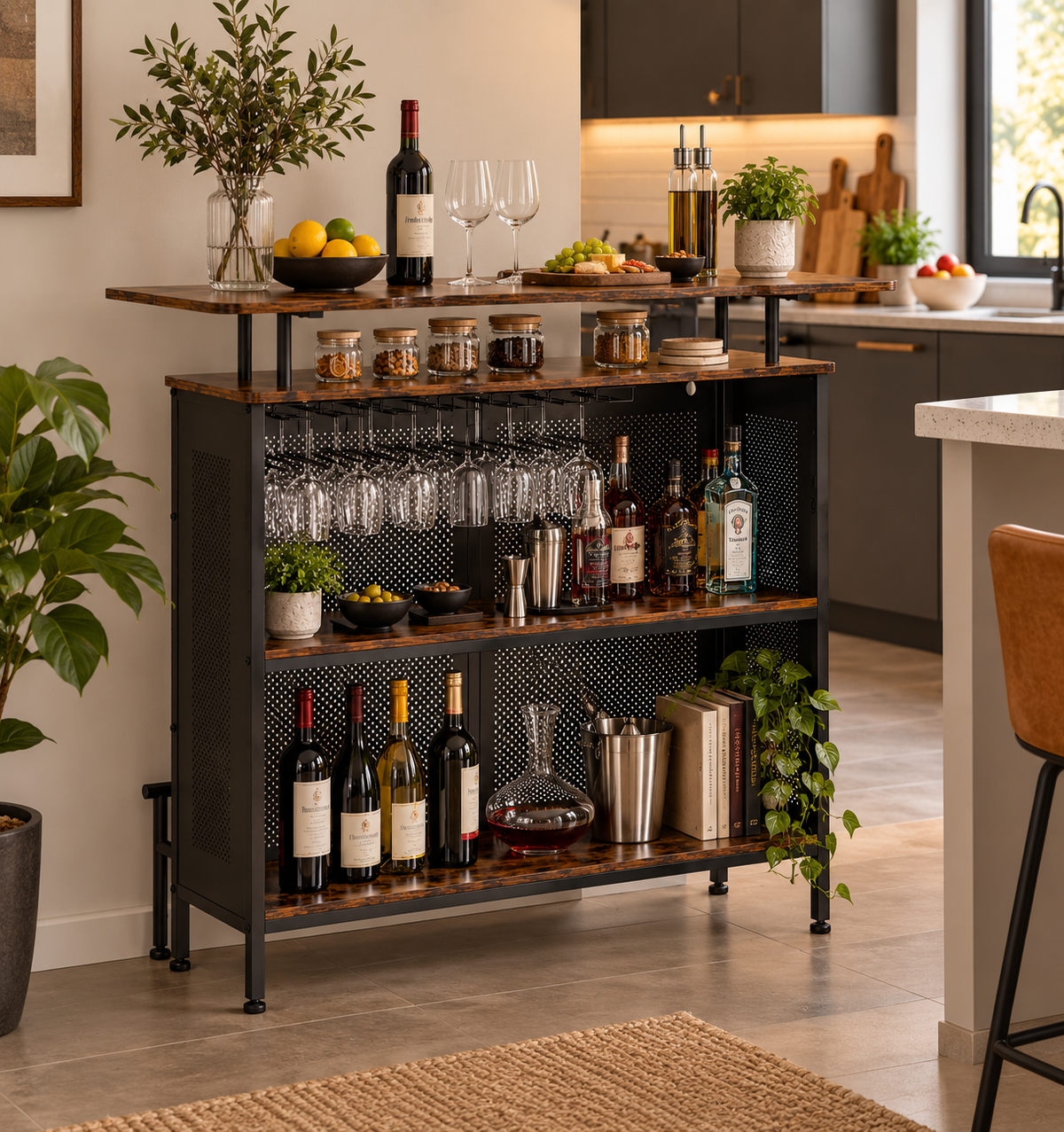 Meuble Bar avec Comptoir, Rangements & Porte-Verres – Le Mini Bar