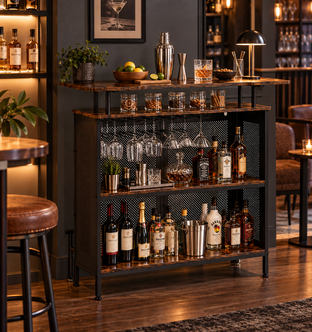Meuble Bar avec Comptoir, Rangements & Porte-Verres – Le Mini Bar