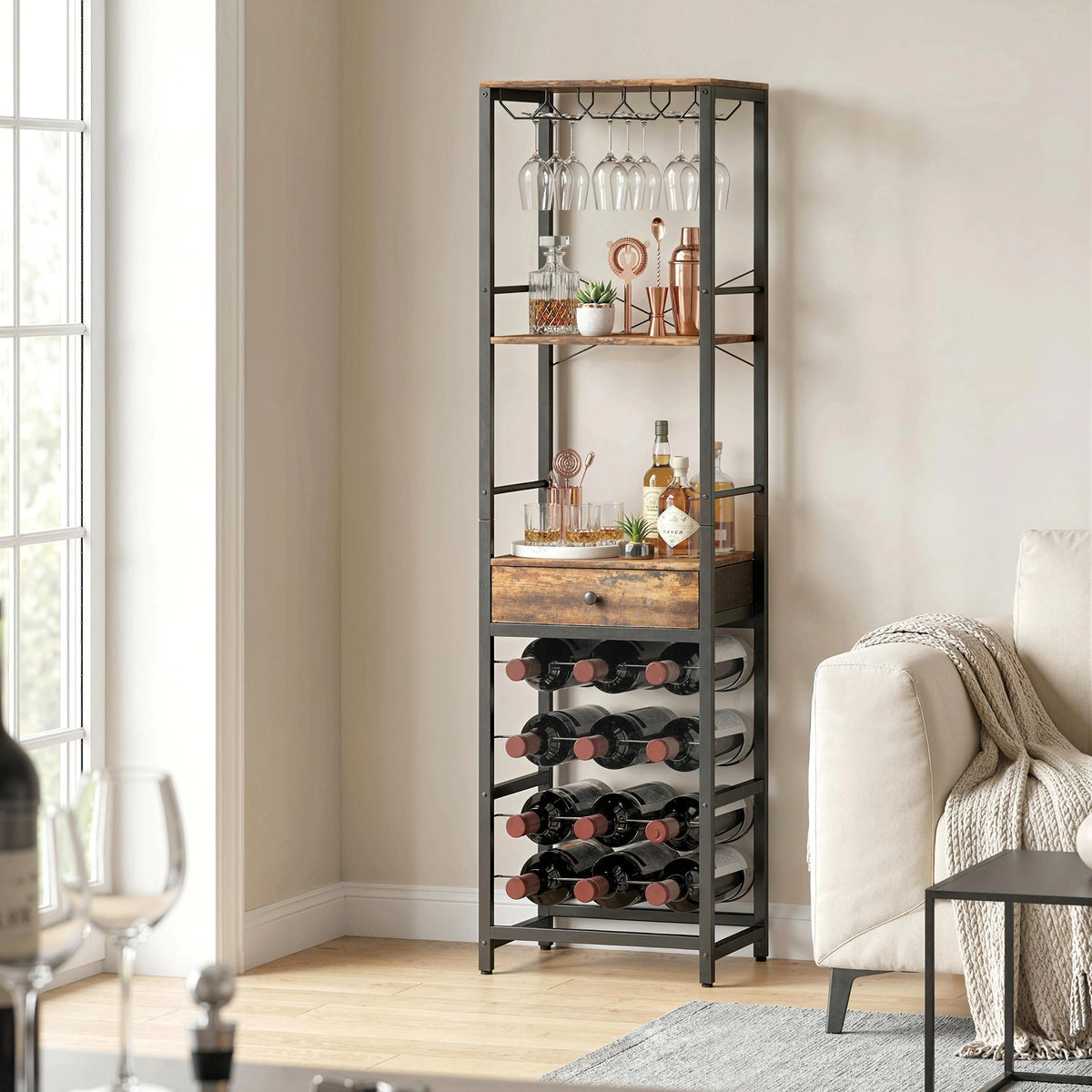 Meuble à Vin Vertical avec Porte-Bouteilles & Porte-Verres – Le Petit Collectionneur