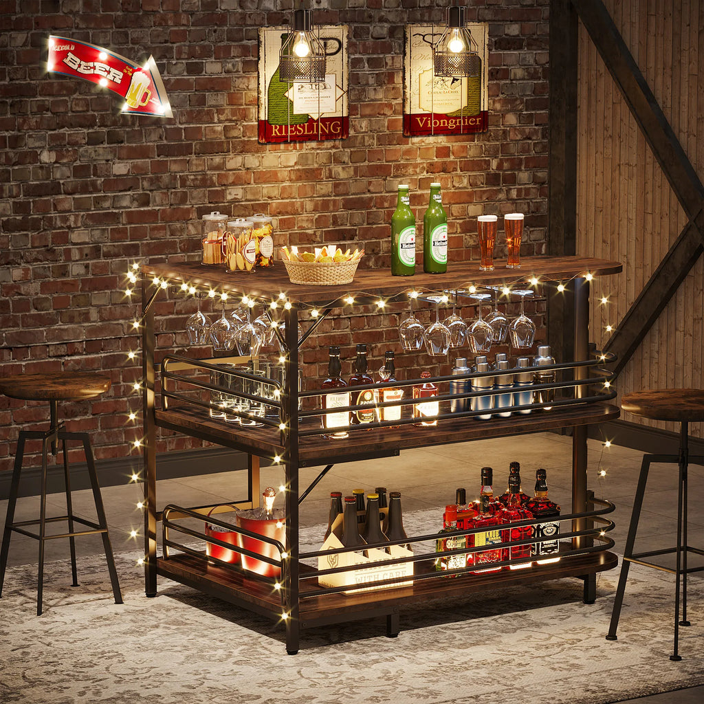 Bar d’Angle avec Comptoir, Rangements & Porte-Verres