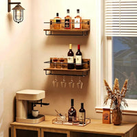 Étagère Murale à Vin avec Porte-Verres – Bois & Métal