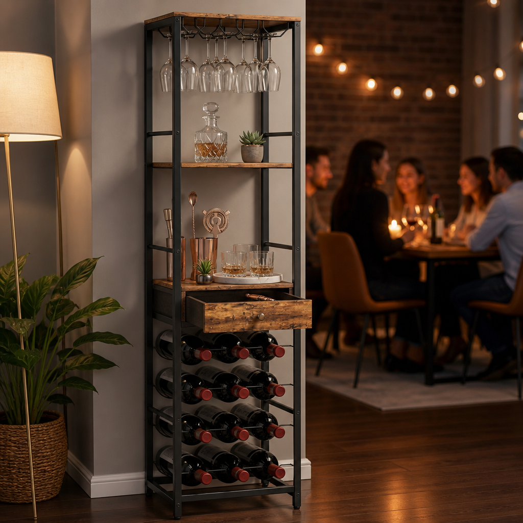 Meuble à Vin Vertical avec Porte-Bouteilles & Porte-Verres – Le Petit Collectionneur