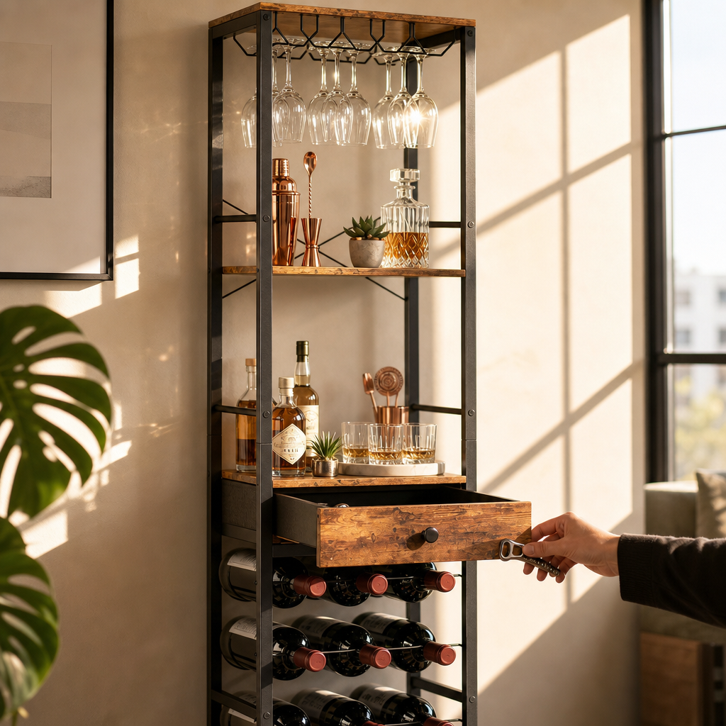 Meuble à Vin Vertical avec Porte-Bouteilles & Porte-Verres – Le Petit Collectionneur