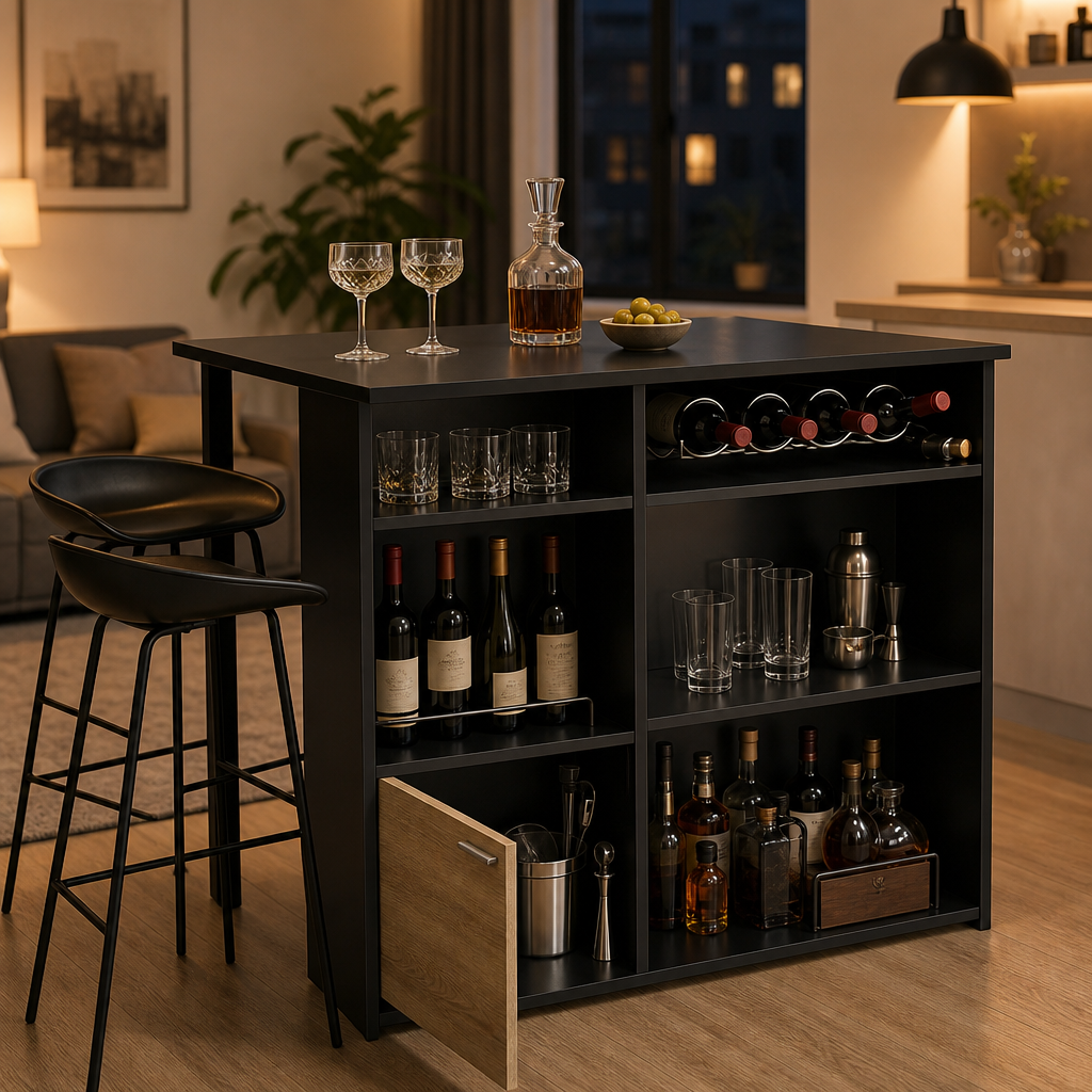 Meuble Bar Pliable avec Plateau Rabattable & Rangements – La Table Bar
