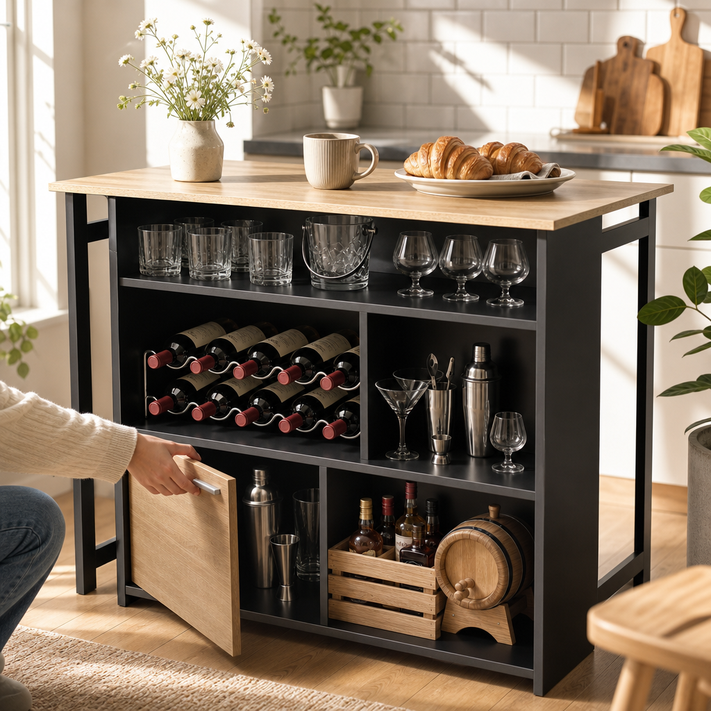 Meuble Bar Pliable avec Plateau Rabattable & Rangements – La Table Bar