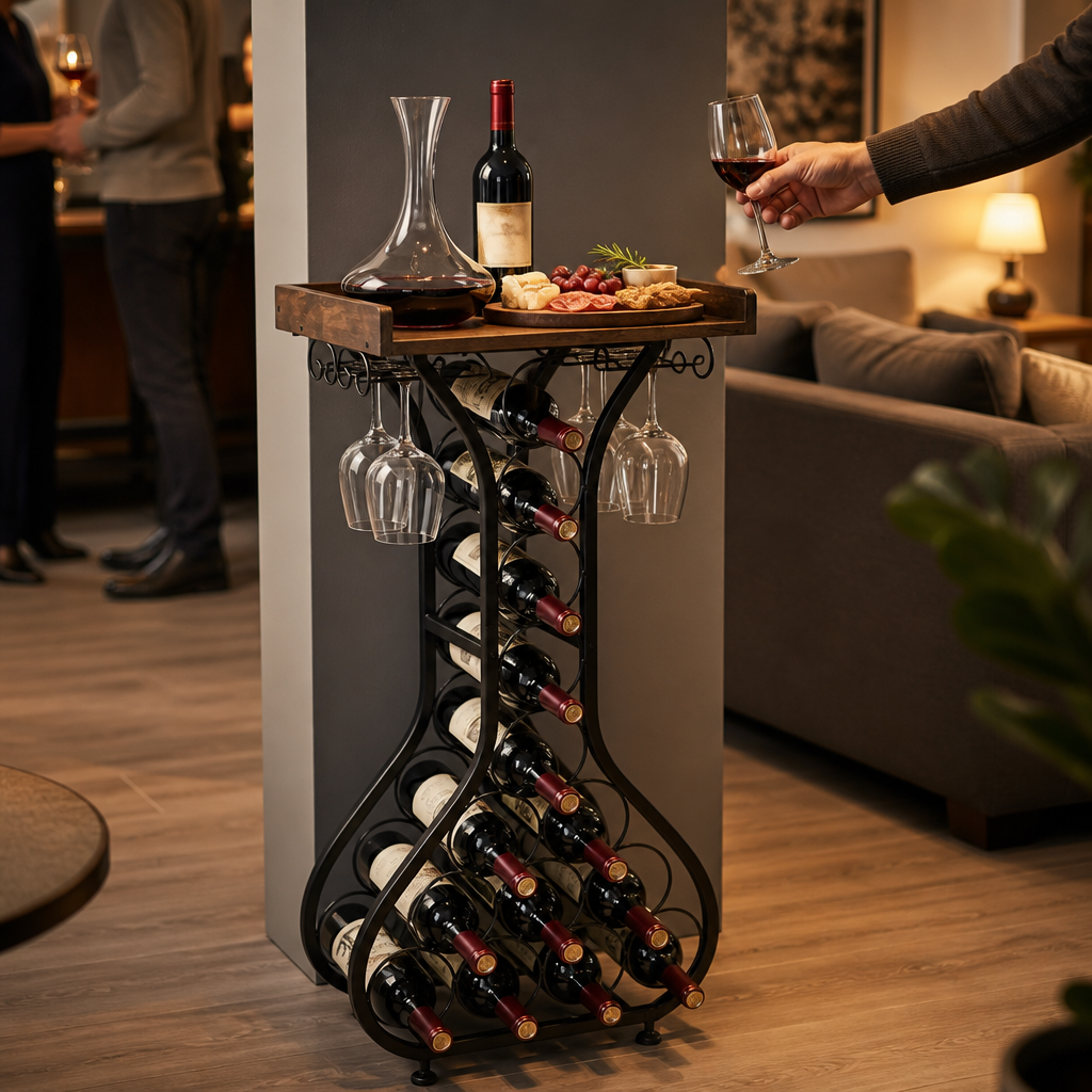 Meuble Bar à Vin avec Porte-Bouteilles & Porte-Verres – L’Élégant
