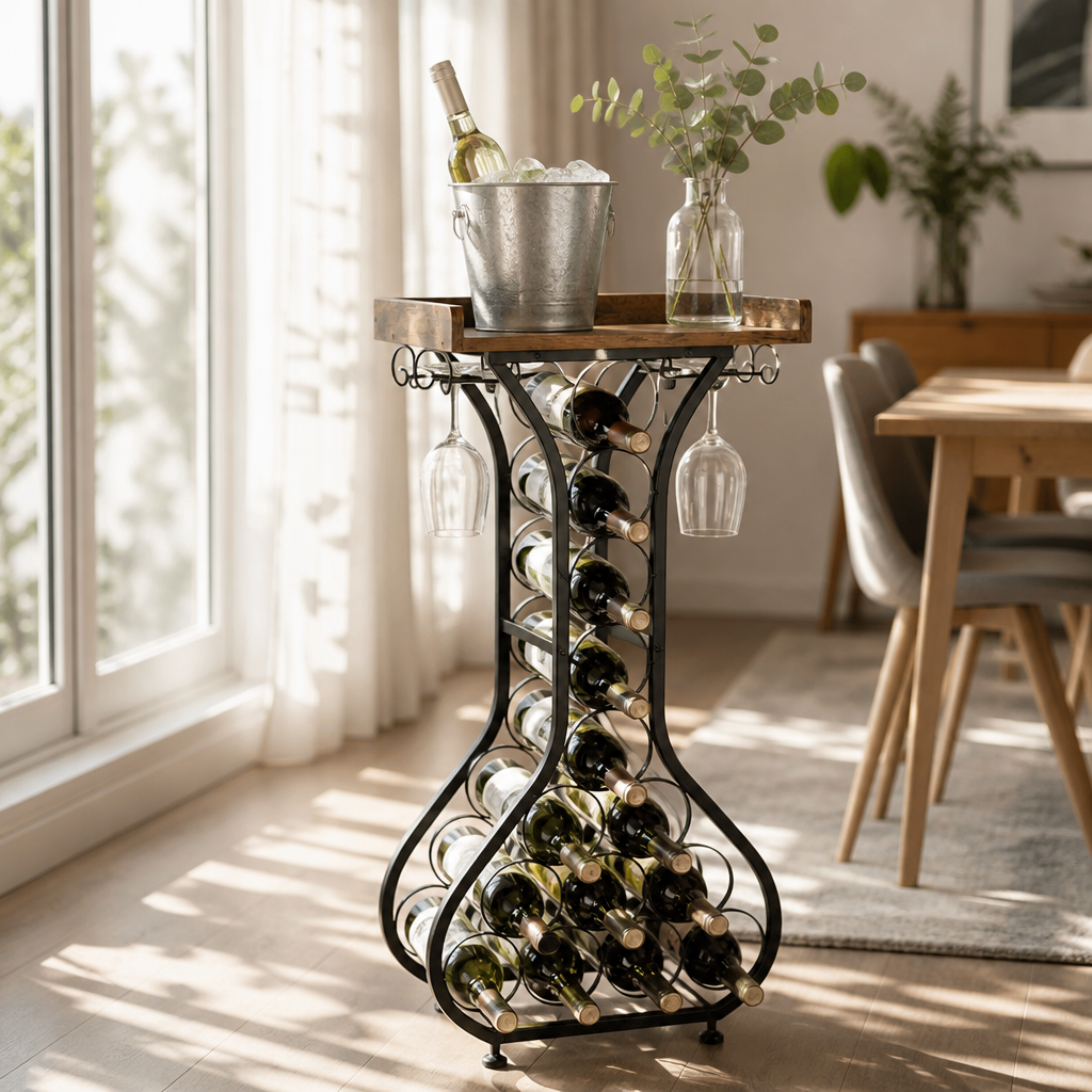 Meuble Bar à Vin avec Porte-Bouteilles & Porte-Verres – L’Élégant