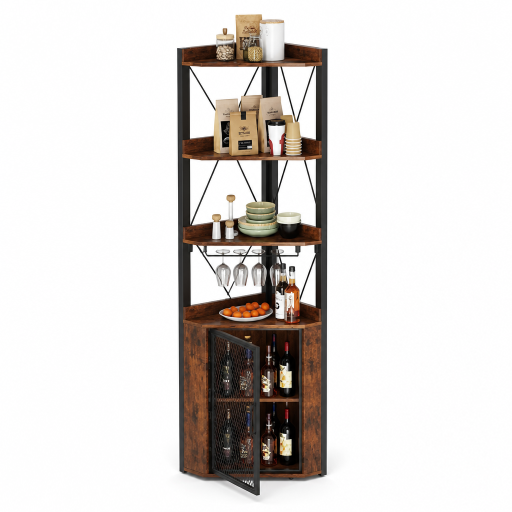Meuble Bar d’Angle avec Rangements & Porte-Verres – La Colonne