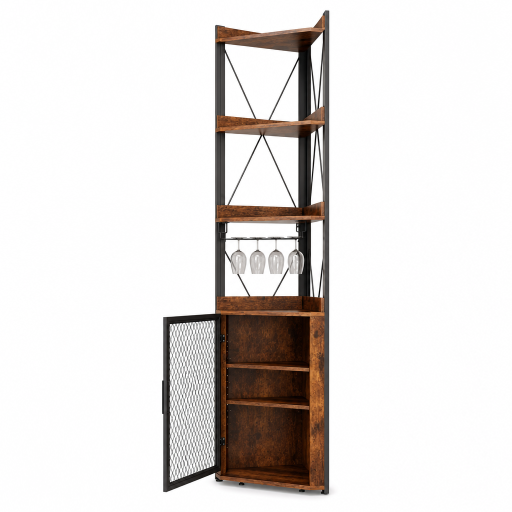 Meuble Bar d’Angle avec Rangements & Porte-Verres – La Colonne
