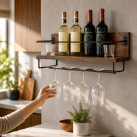 Étagère Murale à Vin avec Porte-Verres – Bois & Métal