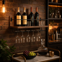 Étagère Murale à Vin avec Porte-Verres – Bois & Métal