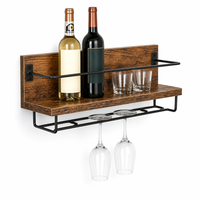 Étagère Murale à Vin avec Porte-Verres – Bois & Métal