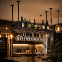 Étagère de Bar Suspendue avec Porte-Bouteilles & Porte-Verres